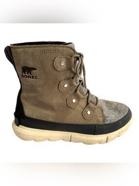 Sorel Explorer II Joan Felt Suede Waterproof Snow Boots 7.5 Fawn Sage Apres Ski